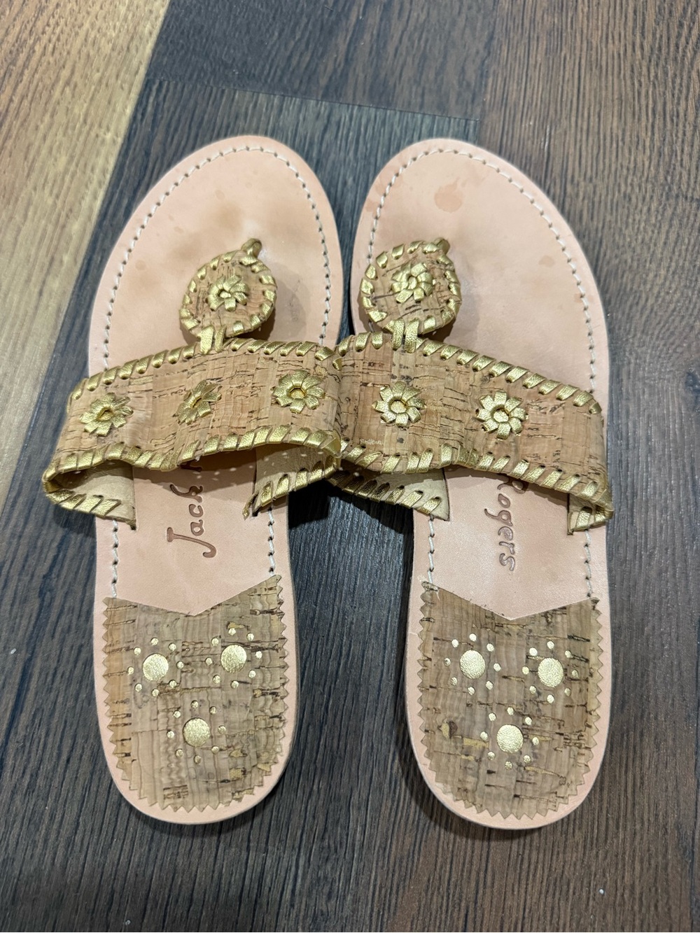 Jack Rogers Gold Cork-Trim Slide Sandals
